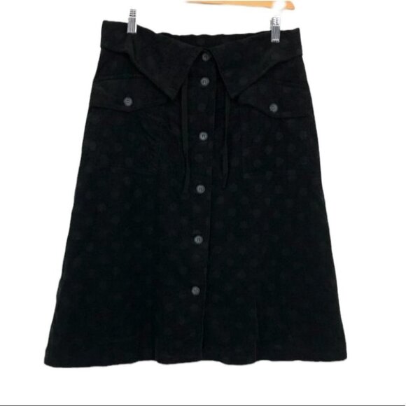 Corduroy black  monochrome polka dot button front skirt - Picture 1 of 16